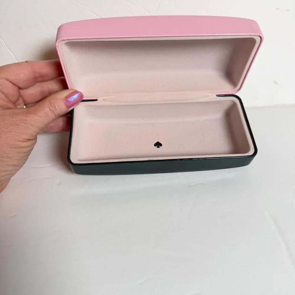 Kate Spade NY Pink Green Hard Eyeglass Case Sunglasses Holder Logo